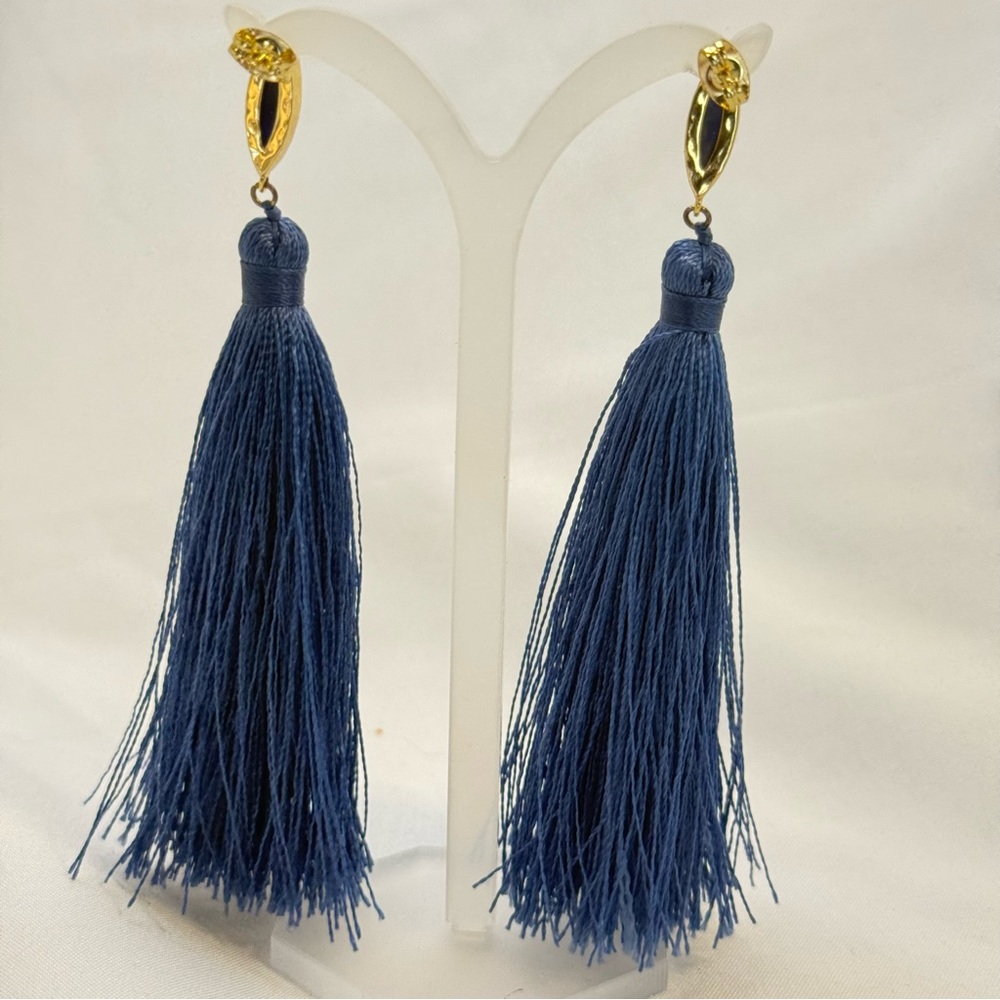 Gorjana Cobalt Blue Tassel Gold Tone Earrings - Picture 2 of 5